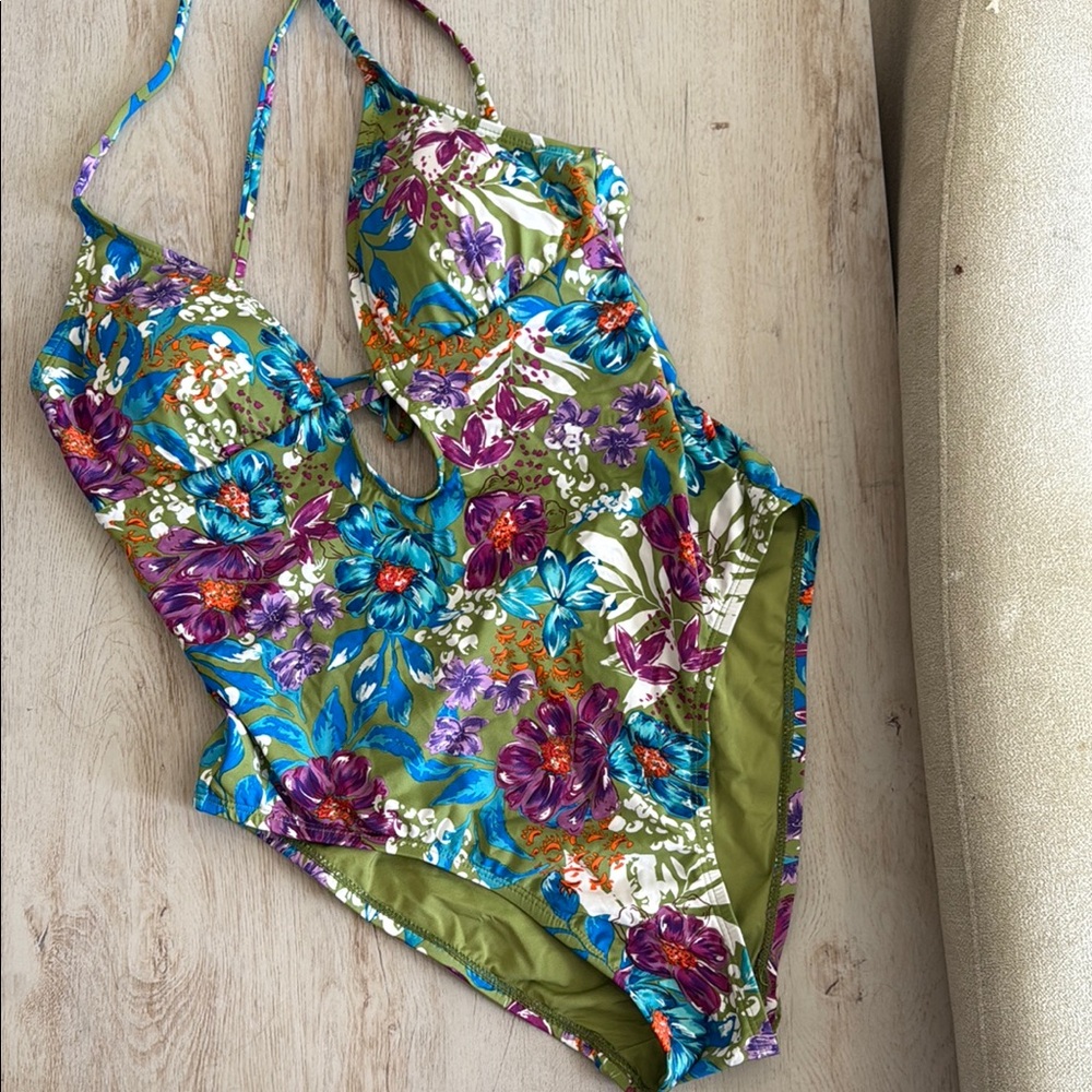 Lucky Brand Olive Green Floral One-Piece Swimsuit